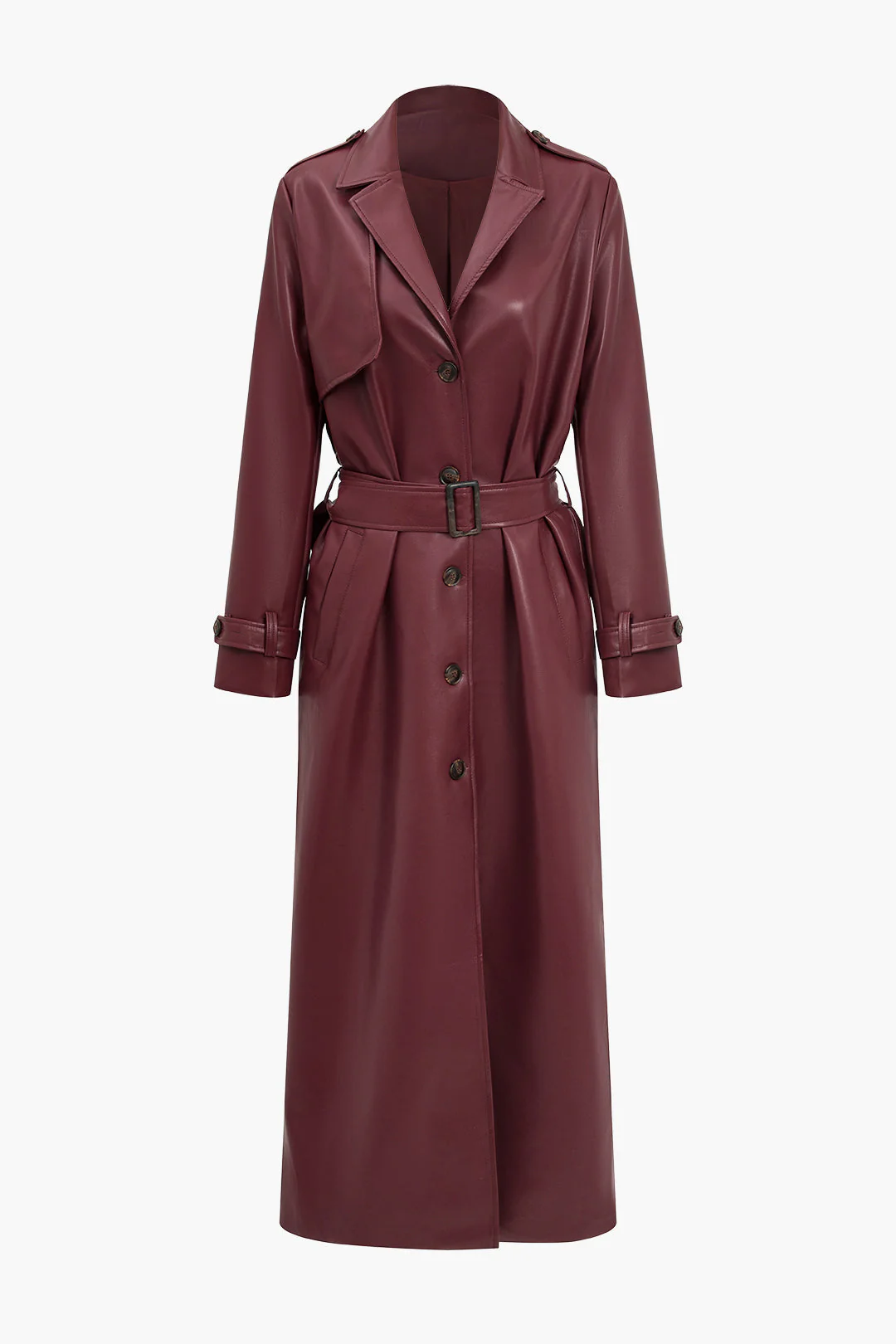 burgundy leather look trench coat Mirinda