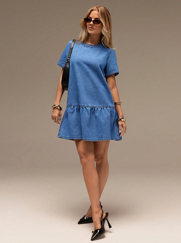 Denim drop-waist mini